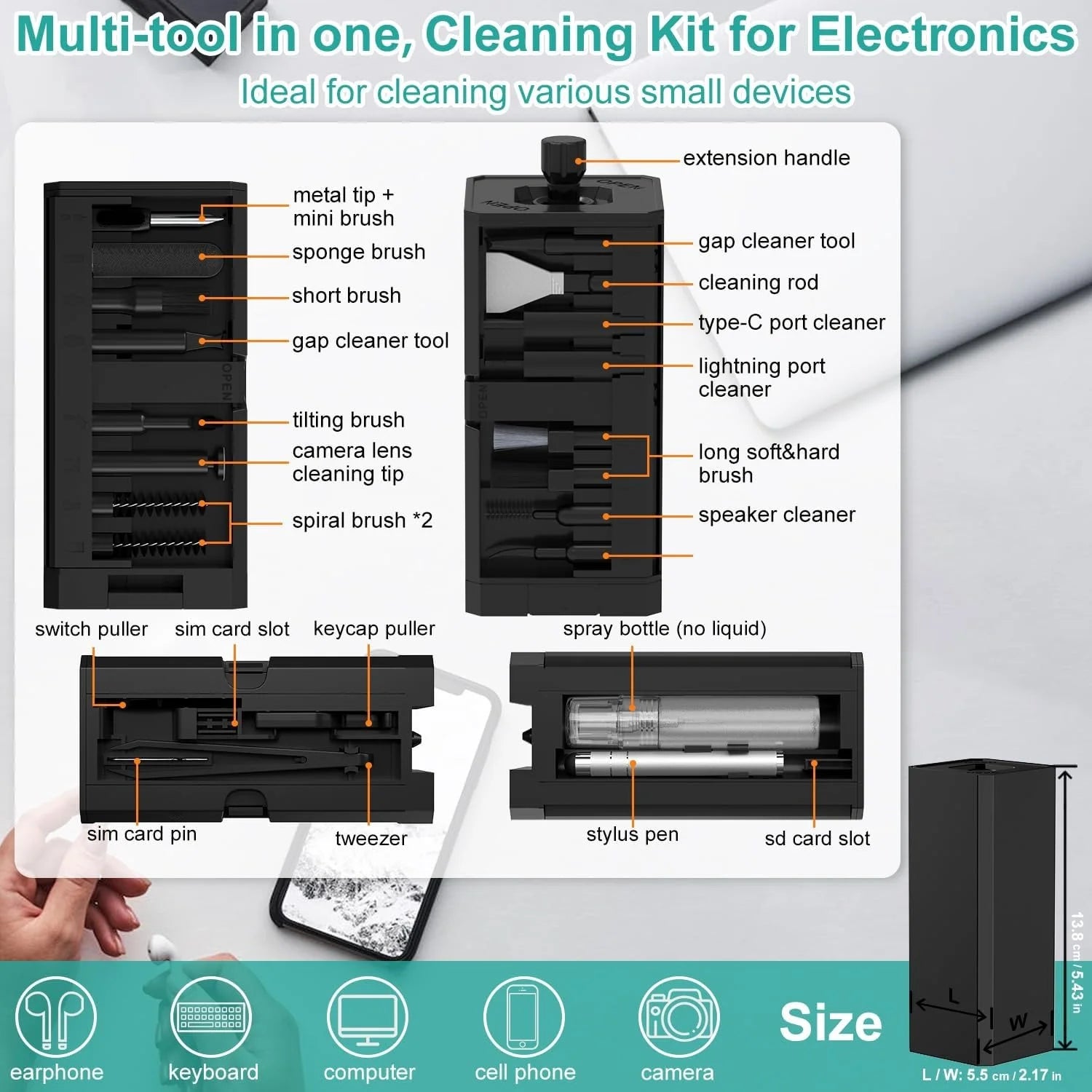 32-in-1 Multi-Functional Deep Cleaning Kit for iPhone Ports, AirPods, Keyboard, and Keycap Removal - Precision Tools